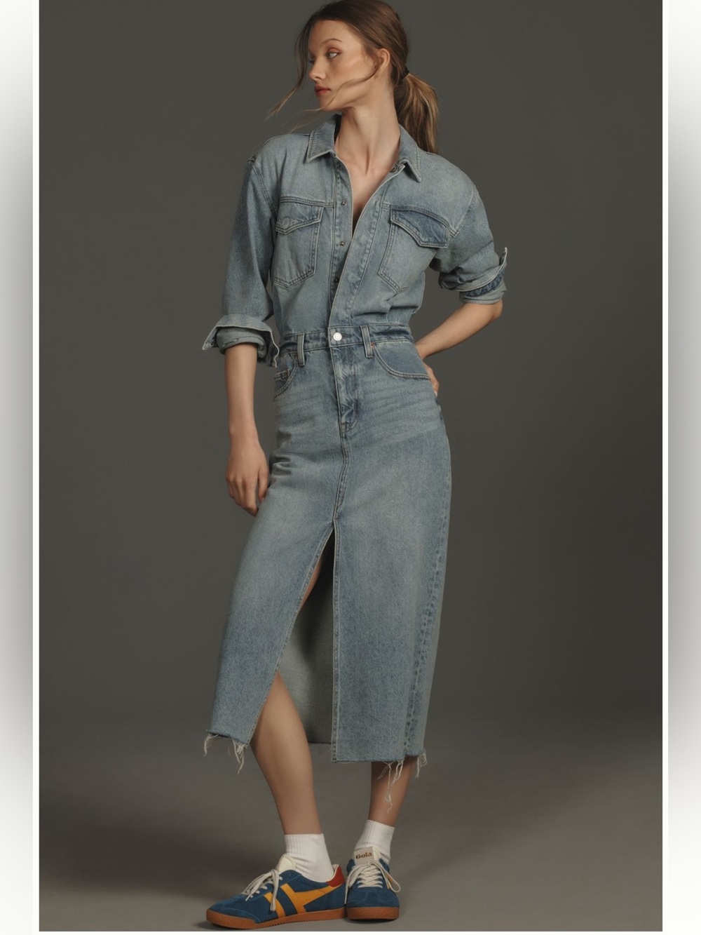 Anthropologie pistola Amira  Light Blue Denim Midi dress size M